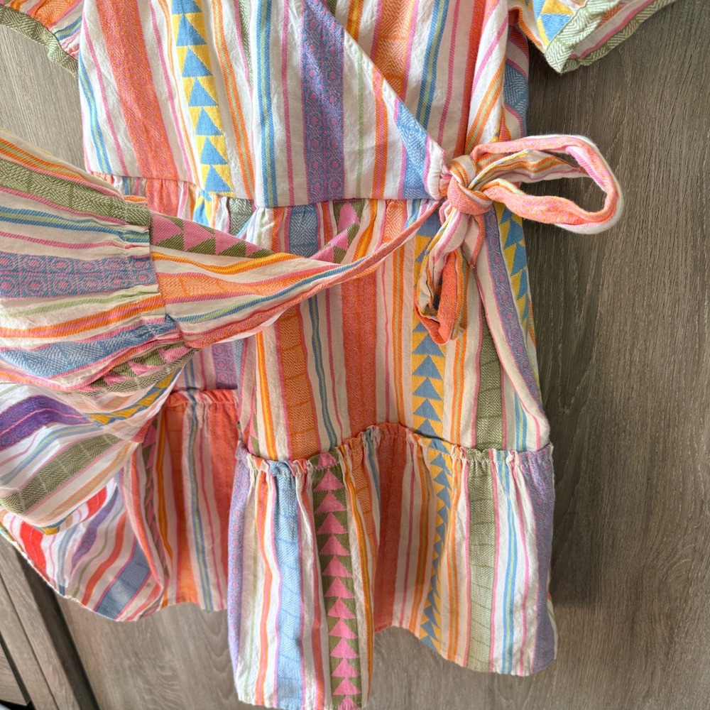 Crown & Ivy Wrap Dress Girls Medium MultiColor Stripe Boho Preppy Tiered Summer - Picture 3 of 6